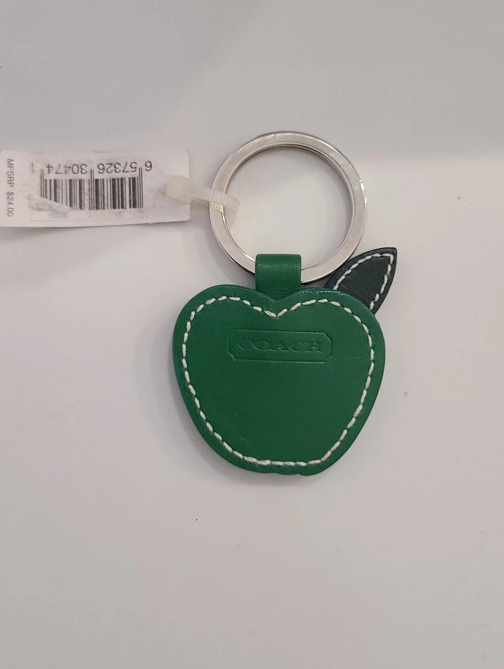 New Coach Green Apple Leather Key Ring